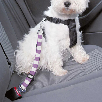 Purple And White Check Pattern Print Dog Seat Belt