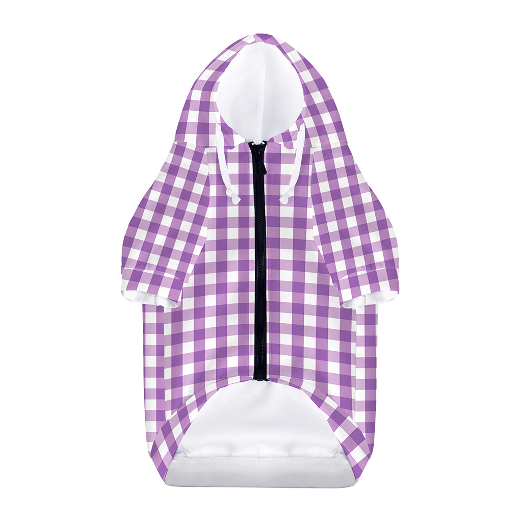 Purple And White Check Pattern Print Dog Zip Up Hoodie