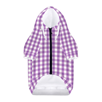 Purple And White Check Pattern Print Dog Zip Up Hoodie