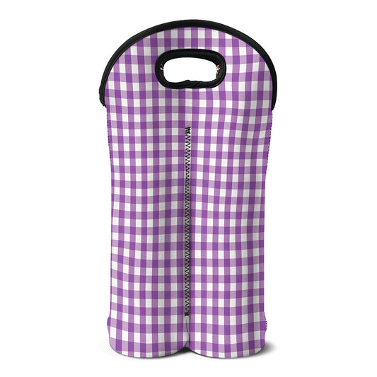 Purple And White Check Pattern Print Double Neoprene Wine Tote