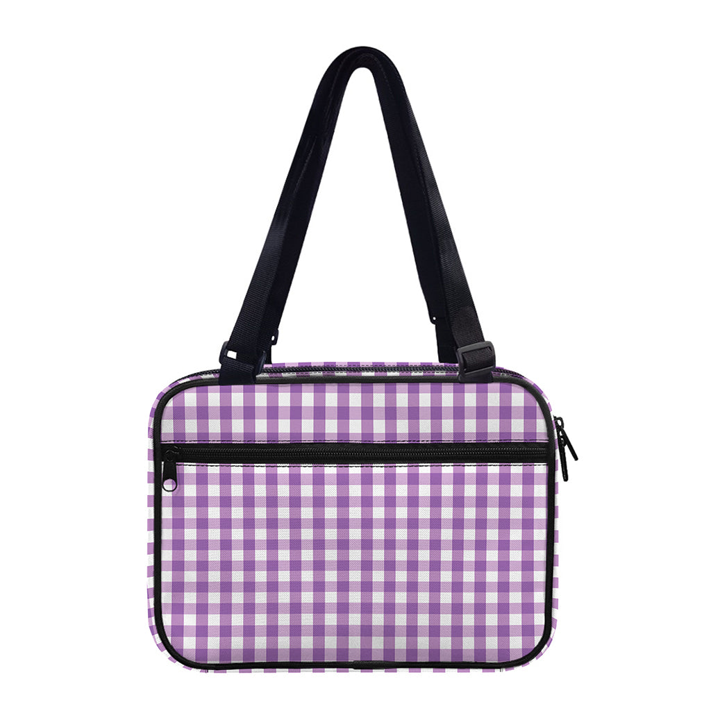 Purple And White Check Pattern Print Double Strap Bible Bag