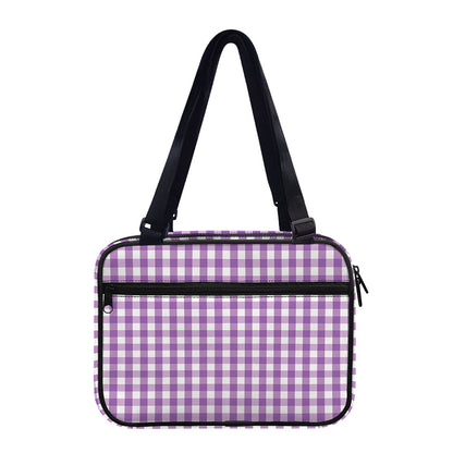 Purple And White Check Pattern Print Double Strap Bible Bag