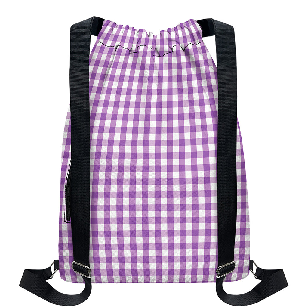 Purple And White Check Pattern Print Drawstring Backpack