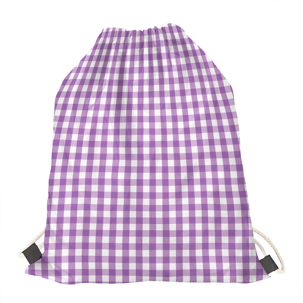 Purple And White Check Pattern Print Drawstring Bag