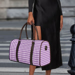 Purple And White Check Pattern Print Duffle Bag