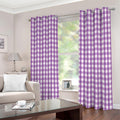 Purple And White Check Pattern Print Extra Wide Grommet Curtains