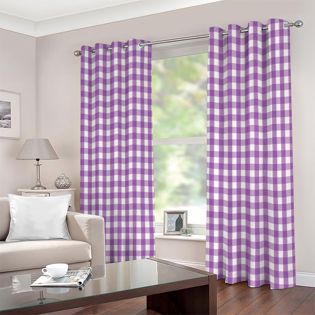 Purple And White Check Pattern Print Extra Wide Grommet Curtains