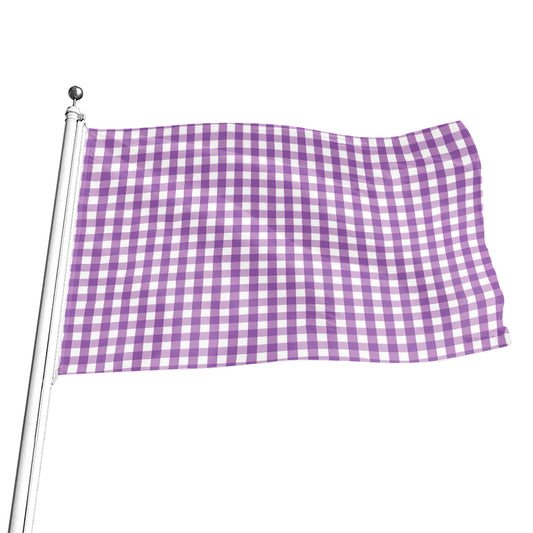 Purple And White Check Pattern Print Flag