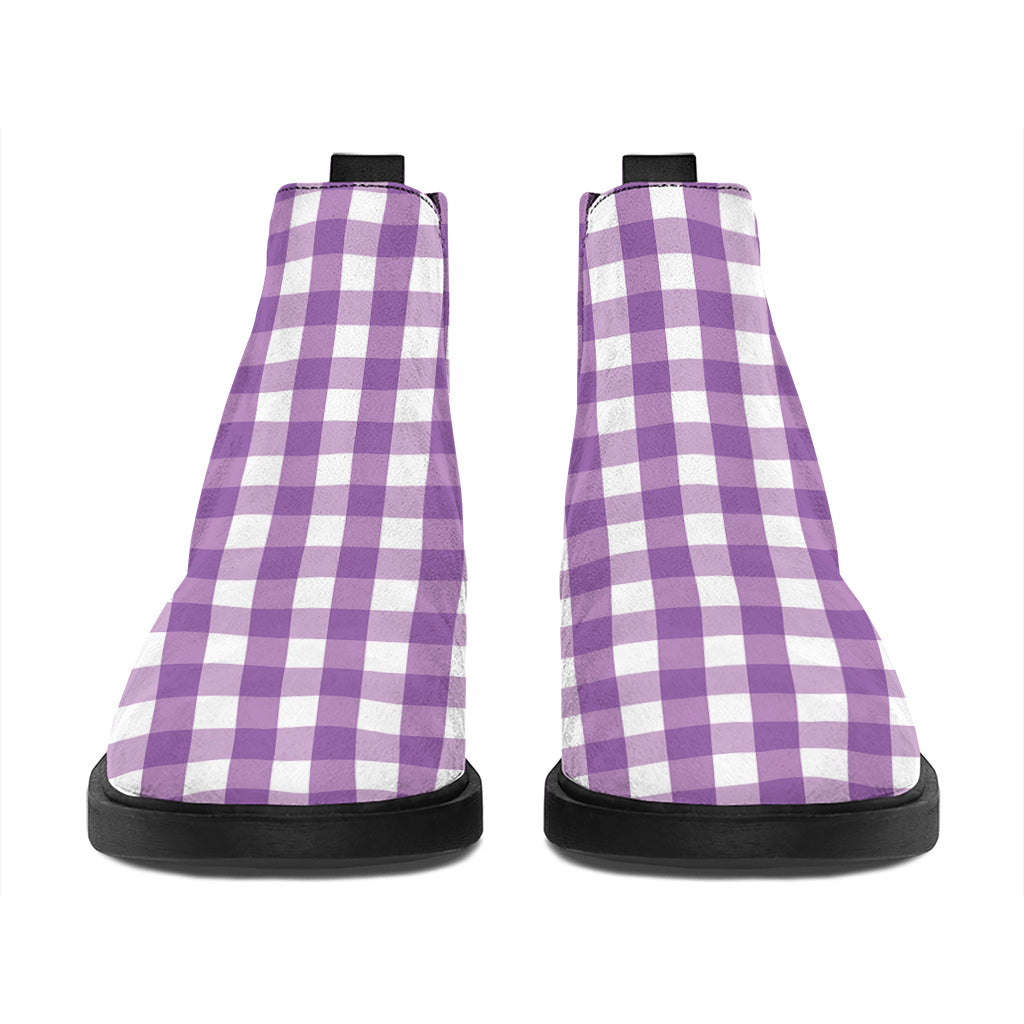 Purple And White Check Pattern Print Flat Ankle Boots