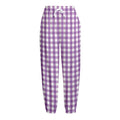 Purple And White Check Pattern Print Fleece Lined Knit Pants
