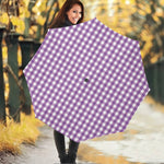 Purple And White Check Pattern Print Foldable Umbrella