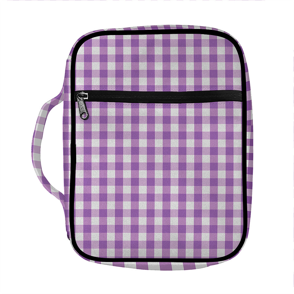 Purple And White Check Pattern Print Front Pocket Bible Bag