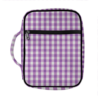 Purple And White Check Pattern Print Front Pocket Bible Bag