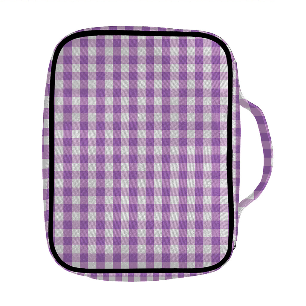 Purple And White Check Pattern Print Front Pocket Bible Bag