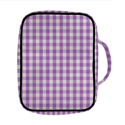 Purple And White Check Pattern Print Front Pocket Bible Bag