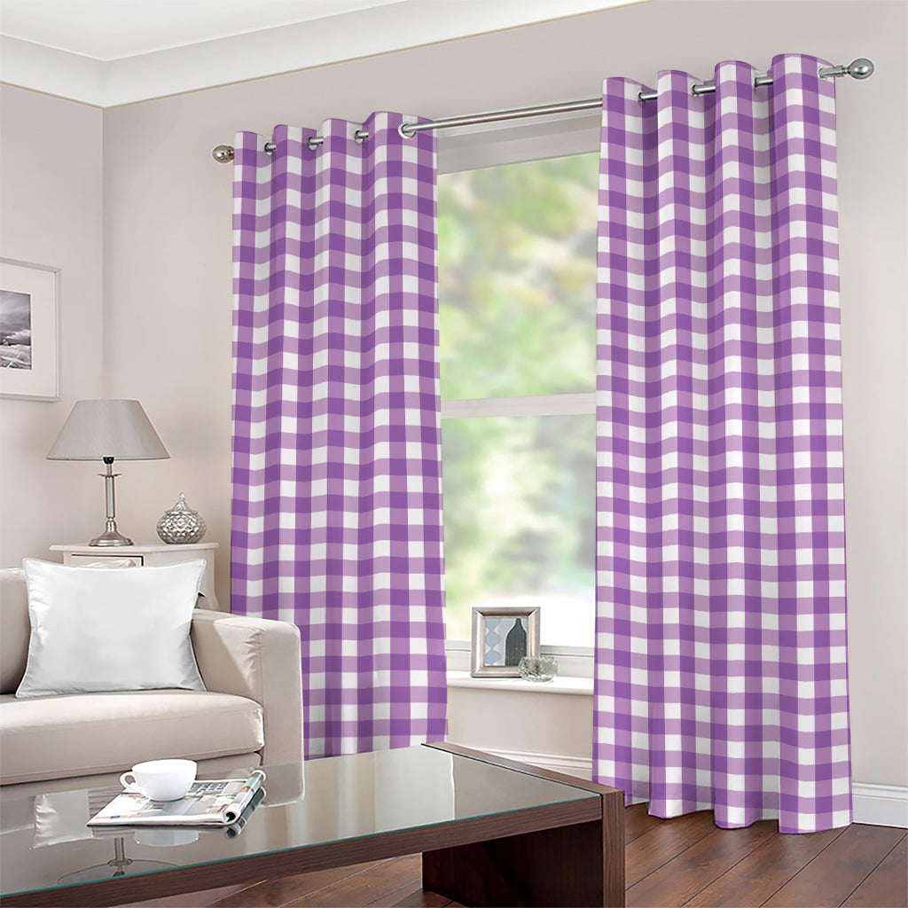 Purple And White Check Pattern Print Grommet Curtains