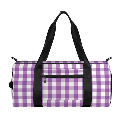 Purple And White Check Pattern Print Gym Bag