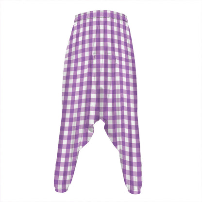 Purple And White Check Pattern Print Hammer Pants