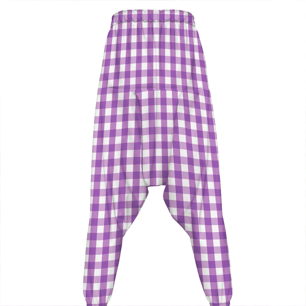 Purple And White Check Pattern Print Hammer Pants