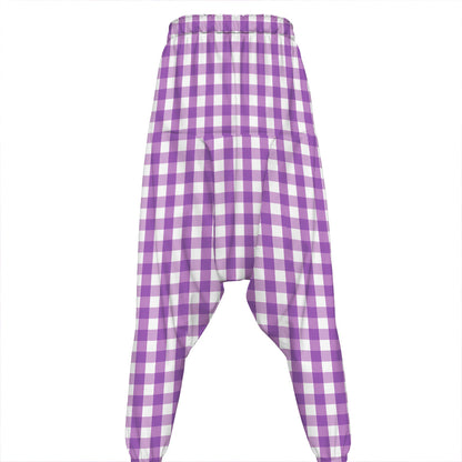 Purple And White Check Pattern Print Hammer Pants