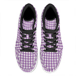 Purple And White Check Pattern Print High Top Leather Sneakers
