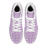 Purple And White Check Pattern Print High Top Leather Sneakers