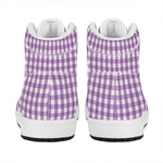 Purple And White Check Pattern Print High Top Leather Sneakers