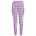Purple And White Check Pattern Print High-Waisted Pocket Leggings