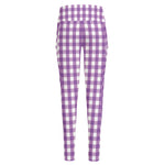 Purple And White Check Pattern Print High-Waisted Pocket Leggings