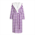 Purple And White Check Pattern Print Hooded Bathrobe