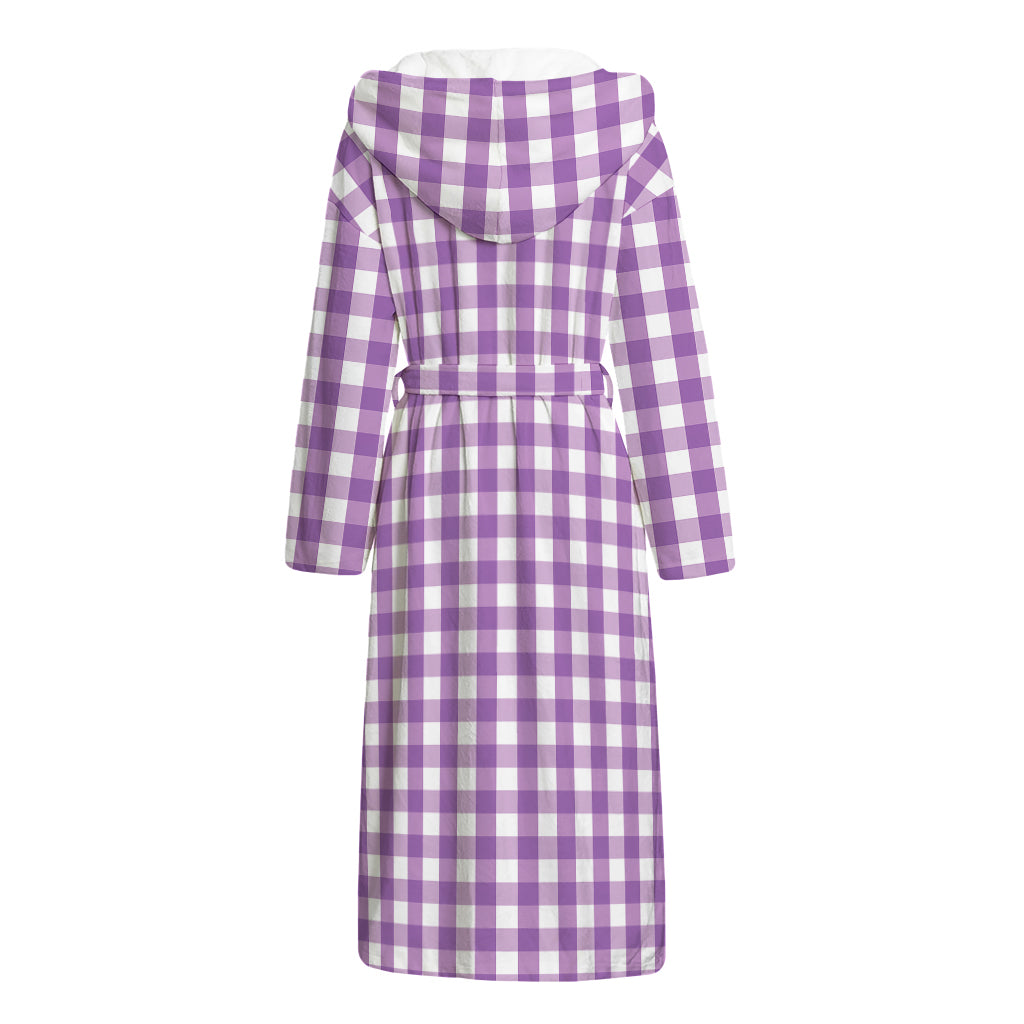 Purple And White Check Pattern Print Hooded Bathrobe