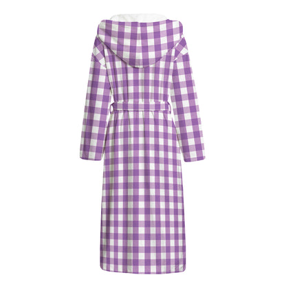 Purple And White Check Pattern Print Hooded Bathrobe