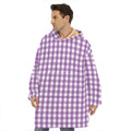 Purple And White Check Pattern Print Hoodie Blanket
