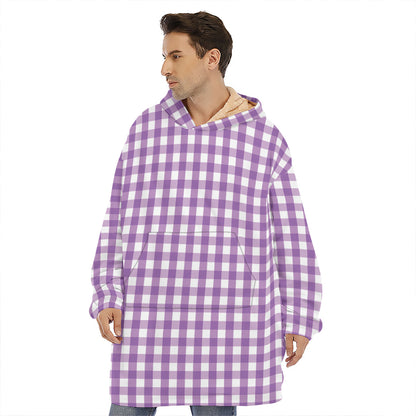 Purple And White Check Pattern Print Hoodie Blanket
