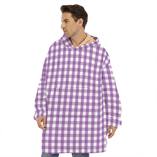 Purple And White Check Pattern Print Hoodie Blanket