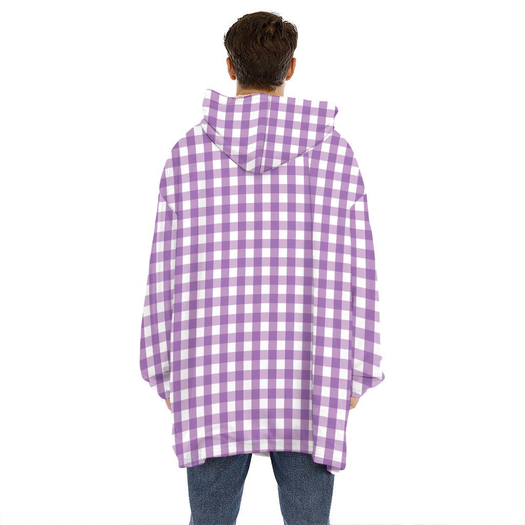 Purple And White Check Pattern Print Hoodie Blanket
