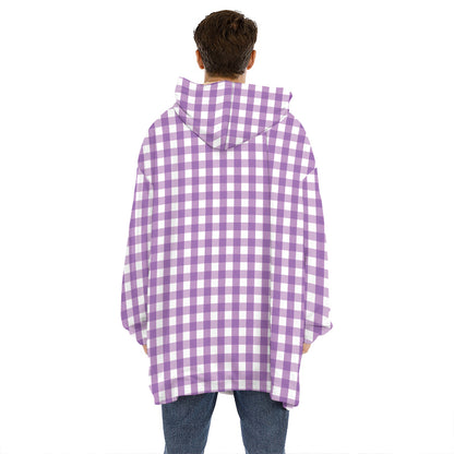 Purple And White Check Pattern Print Hoodie Blanket