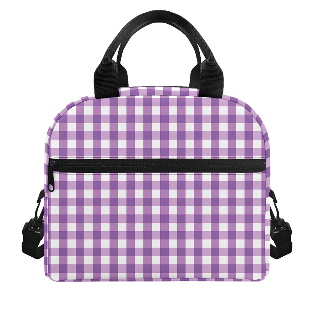 Purple And White Check Pattern Print Insulated Lunch Bag