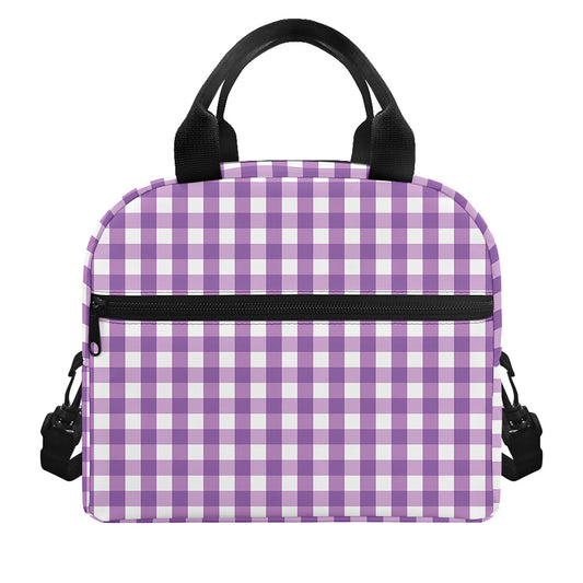 Purple And White Check Pattern Print Insulated Lunch Bag