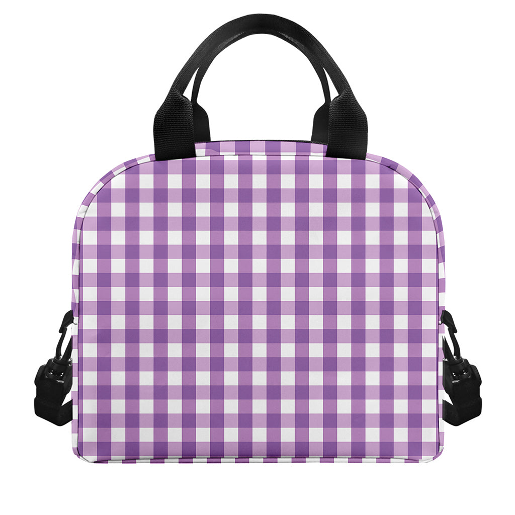 Purple And White Check Pattern Print Insulated Lunch Bag