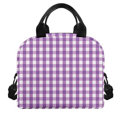 Purple And White Check Pattern Print Insulated Lunch Bag