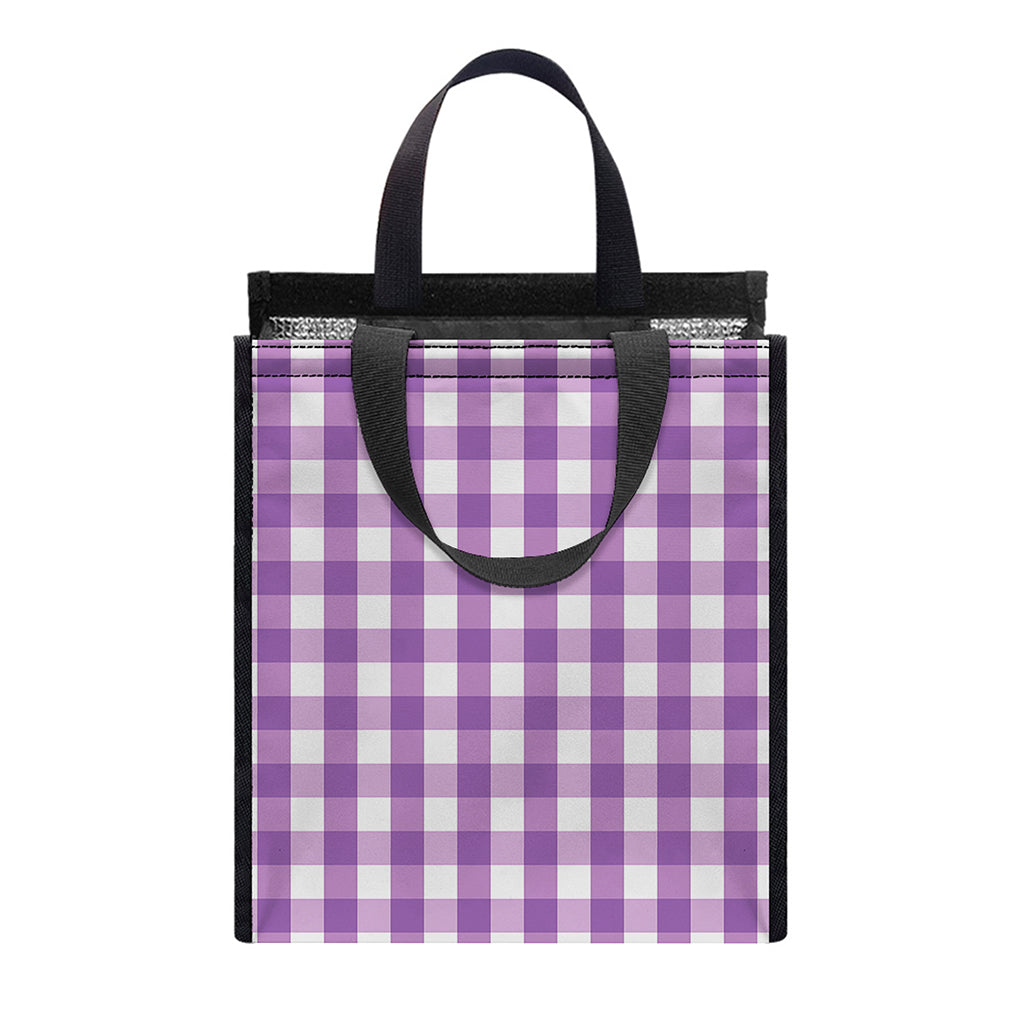 Purple And White Check Pattern Print Insulated Lunch Tote