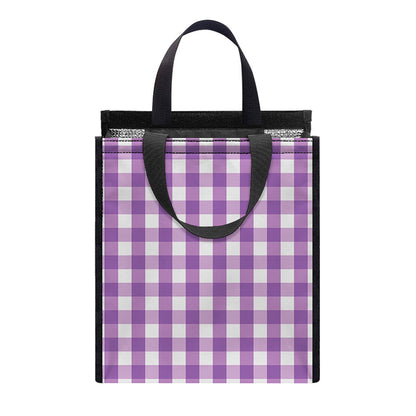 Purple And White Check Pattern Print Insulated Lunch Tote