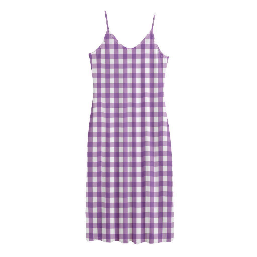 Purple And White Check Pattern Print Jersey Midi Cami Dress