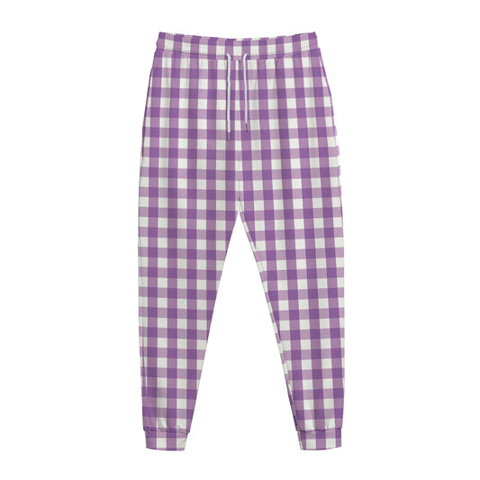 Purple And White Check Pattern Print Jogger Pants