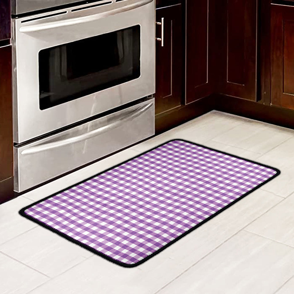 Purple And White Check Pattern Print Kitchen Mat