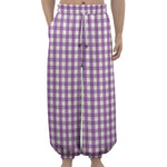 Purple And White Check Pattern Print Lantern Pants