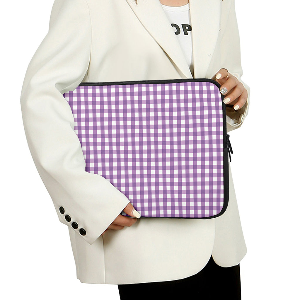Purple And White Check Pattern Print Laptop Sleeve