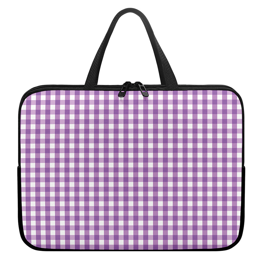 Purple And White Check Pattern Print Laptop Sleeve With Handle