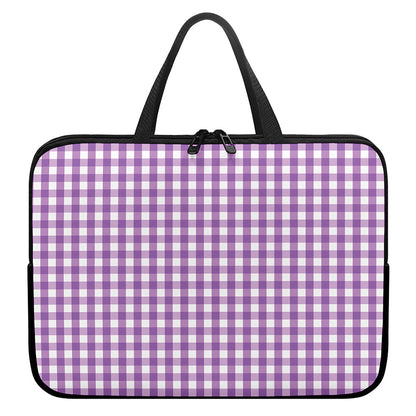 Purple And White Check Pattern Print Laptop Sleeve With Handle